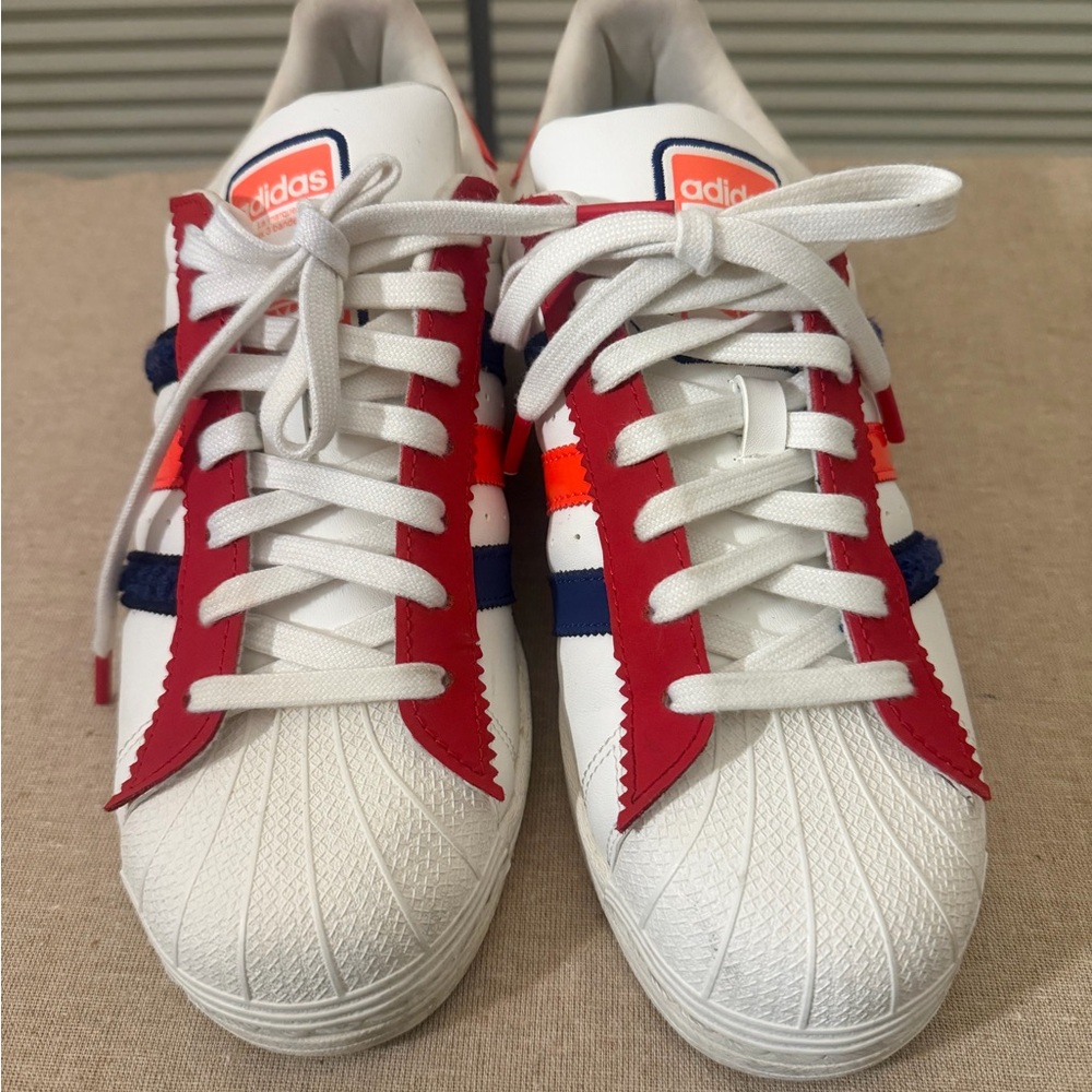 Adidas White Sneakers with Red, Blue, and Orange Details Unisex!